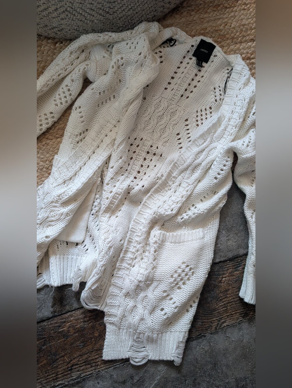Women’s Open-Front Chunky Cable Knit Cardigan Sweater - White